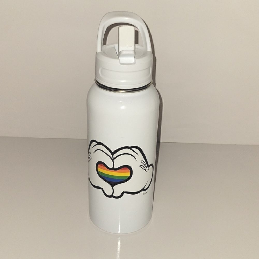 Disney Pride Collection Mickey Mouse Water Bottle W/Straw Rainbow Heart 33.8oz